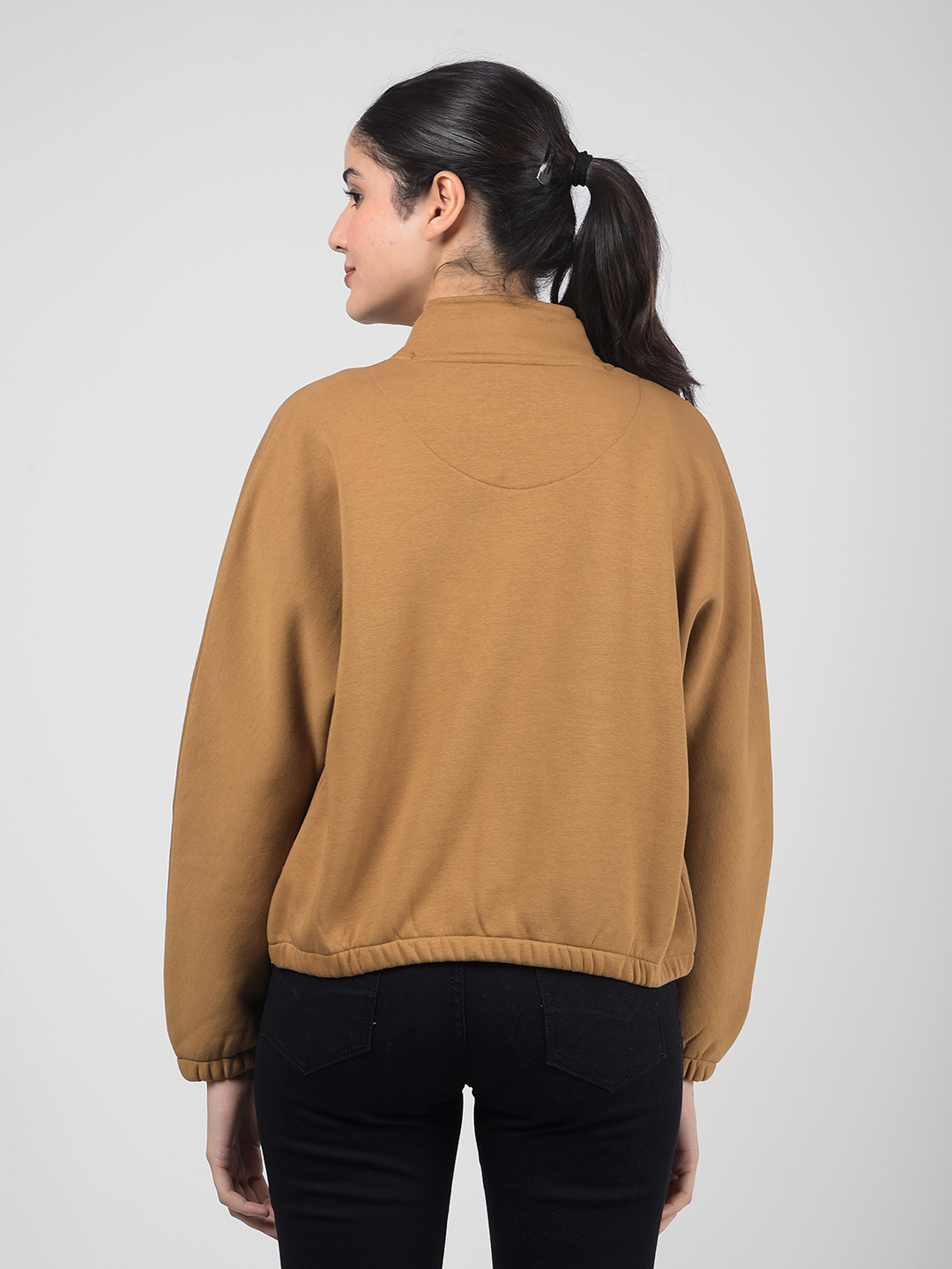 Numero Uno Women Dark Tan Mock Neck Sweatshirts